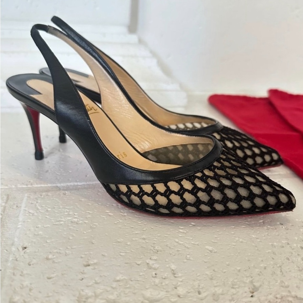 Christian Louboutin Black and Red Mesh Heels